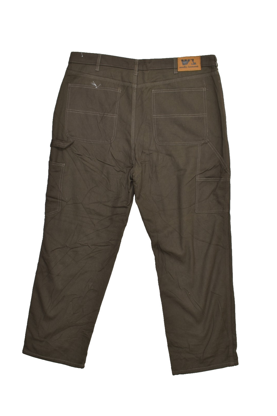 Wells Lamont Men's 38x30 Brown Fleece Lined Canvas Utility Work Pants Carpenter